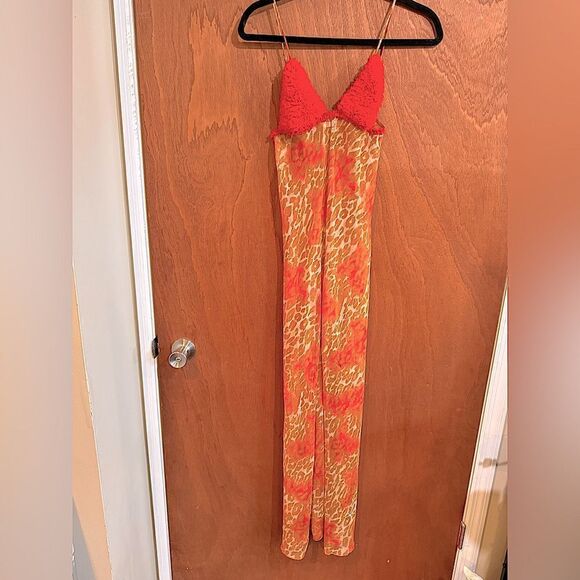Near Vintage Victorias Secret Orange Animal Print Nightgown size M - Picture 1 of 13